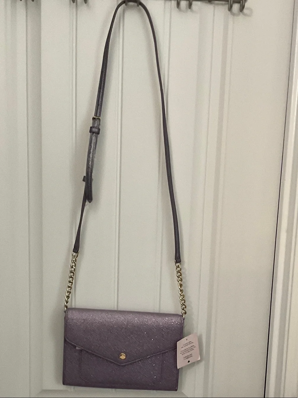 kate spade Lavender Glitter Envelope Crossbody with Chain Strap